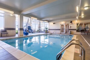 Indoor pool, open 6:00 AM to 10 PM, sun loungers