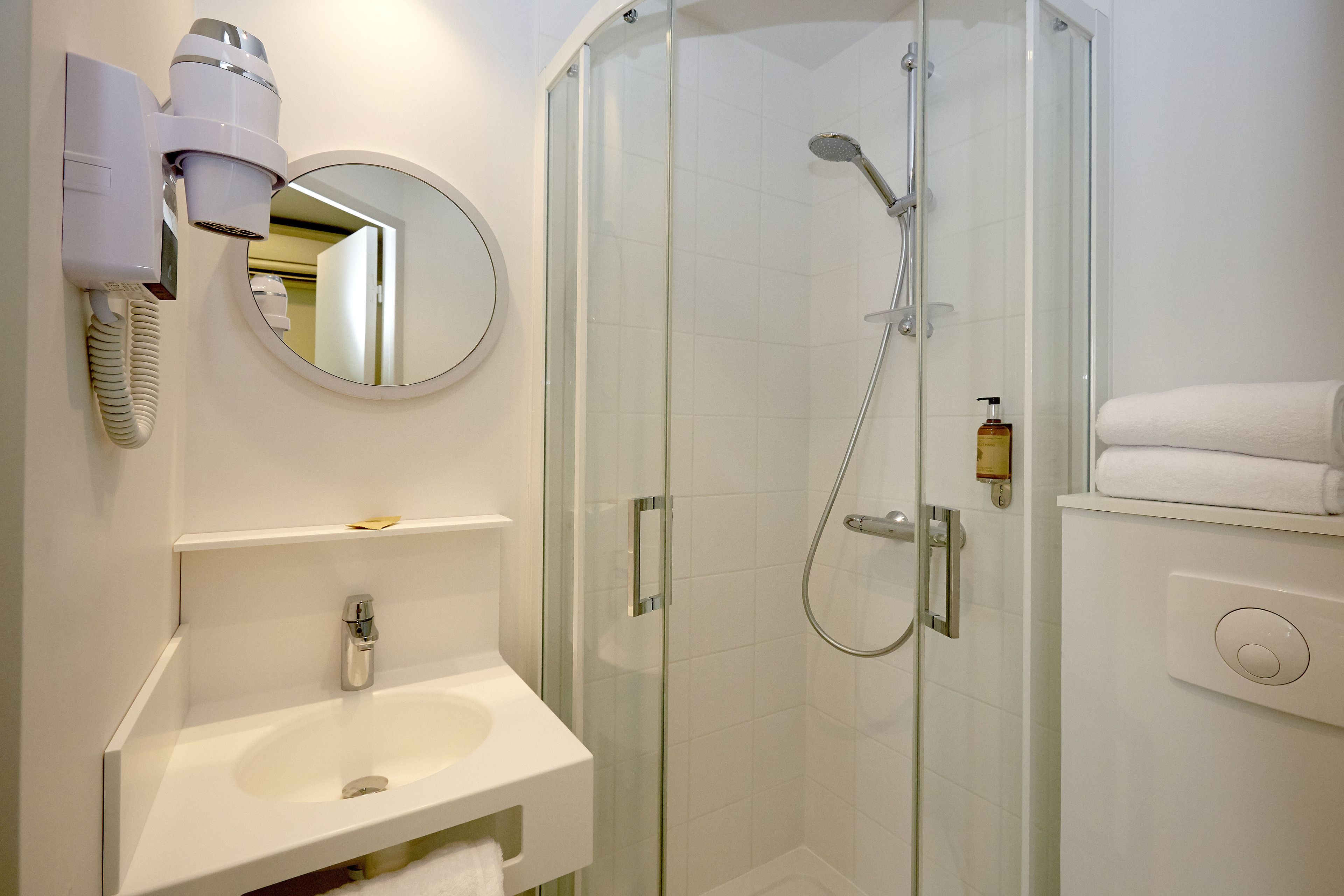 free toiletries, hair dryer, towels