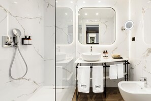Free toiletries, hair dryer, bidet, towels
