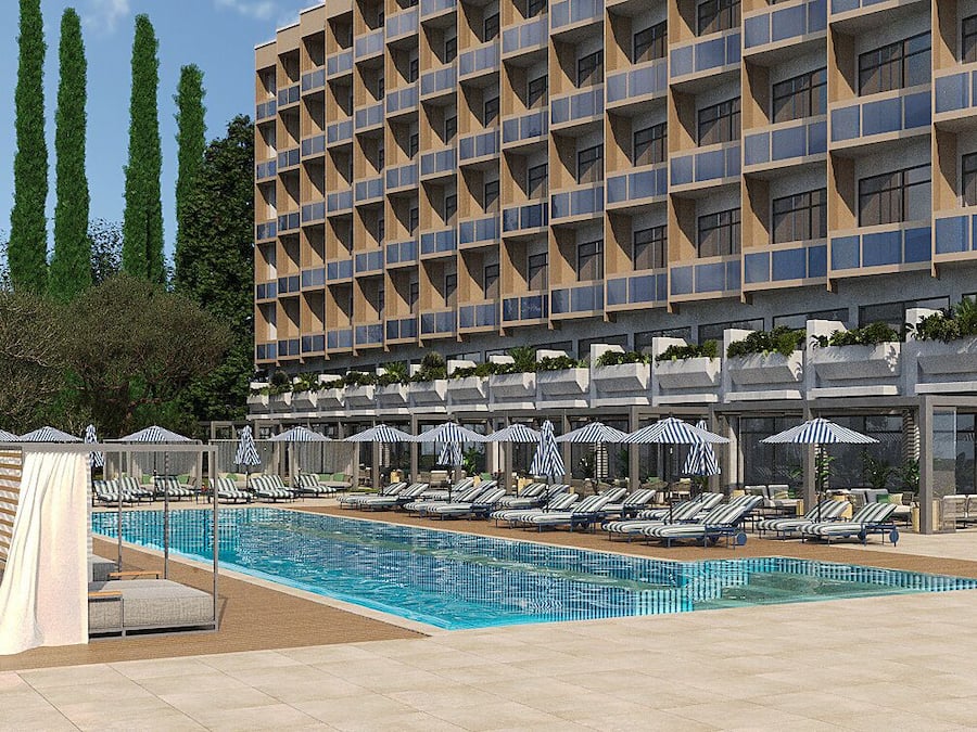 Seasonal outdoor pool, pool loungers