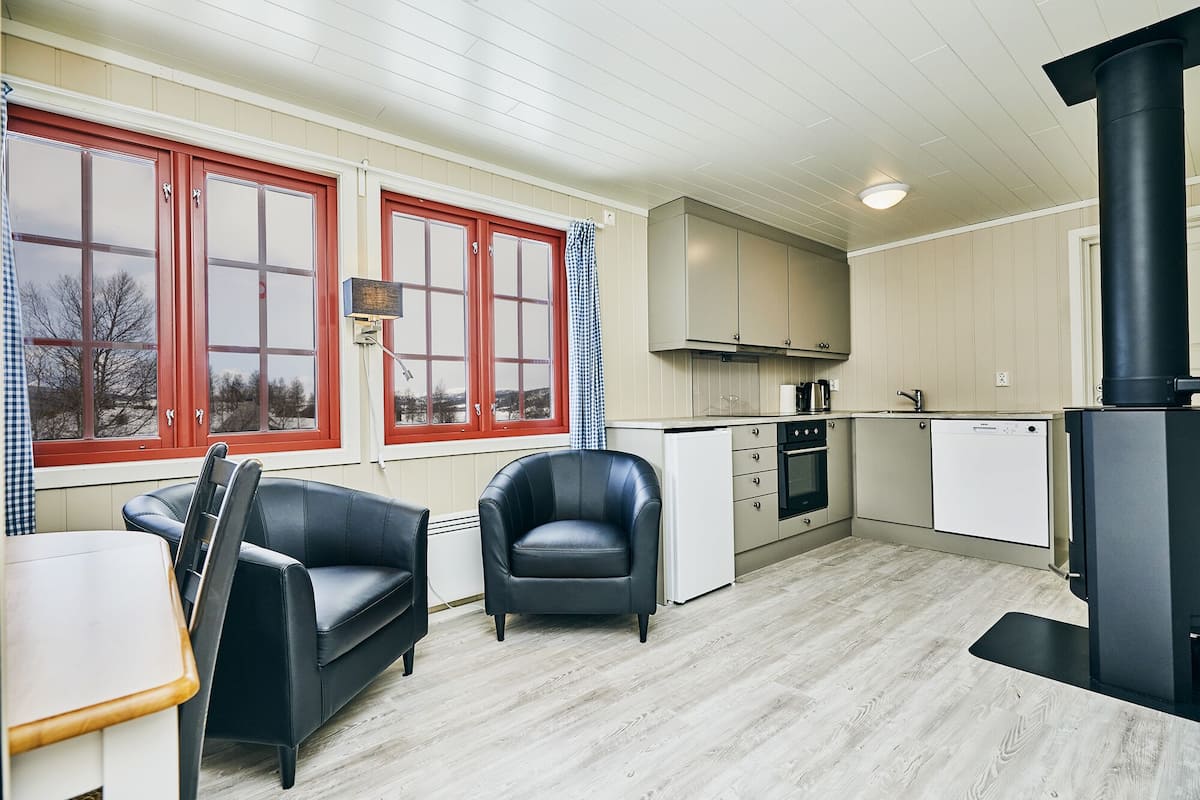 Family Cabin, 2 Bedrooms, Slope side (Mariabu) | Living area | Flat-screen TV, fireplace