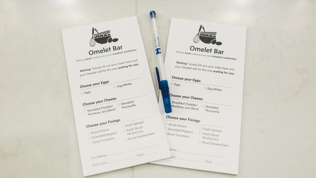 Two Omelet Bar menus with options for eggs, cheese, and fixings. - Hyatt House Irvine/John Wayne Airport (Irvine)