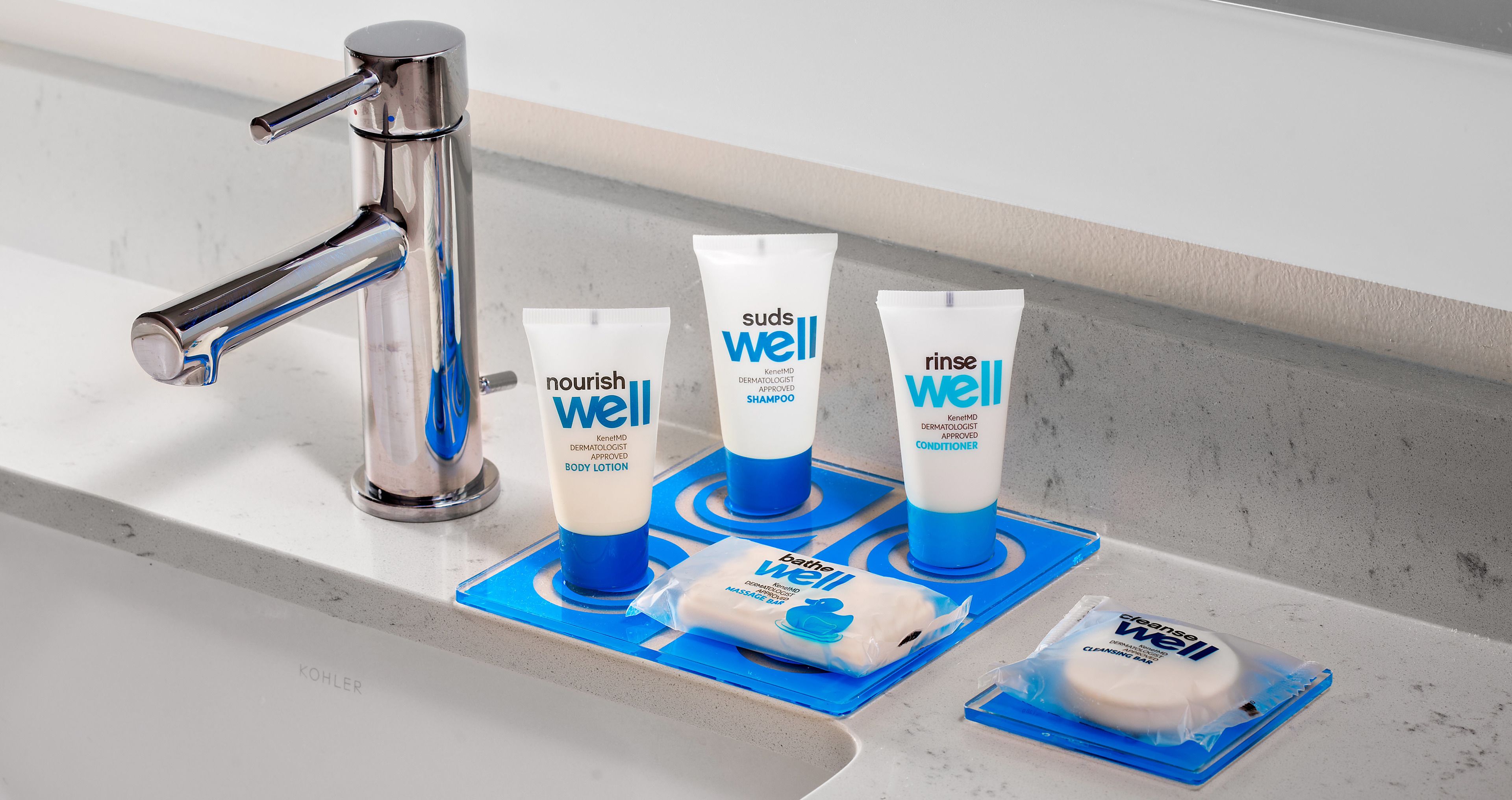 rainfall showerhead, designer toiletries, hair dryer, towels