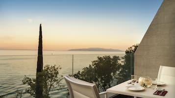 Frühstück, Mittagessen, Abendessen, Blick auf den Strand 