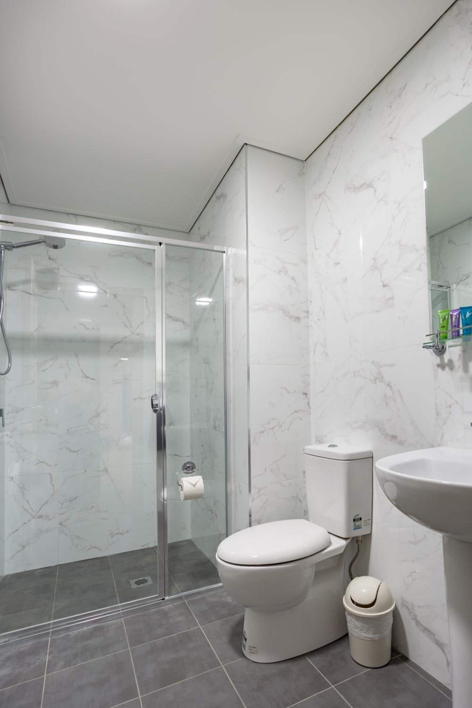 shower, free toiletries, hair dryer, towels