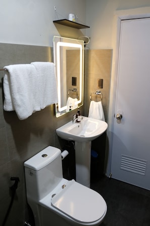Basic-Doppelzimmer, 1 Doppelbett, Gartenblick | Badezimmer | Dusche, Bidet, Handtücher