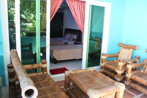 Appartement, meerdere bedden, uitzicht op tuin | Balkon