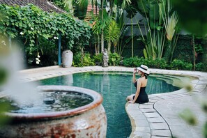 Outdoor pool, sun loungers