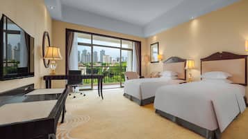Premium bedding, down comforters, pillowtop beds, minibar
