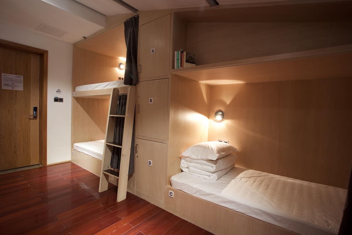 Premium bedding, desk, blackout curtains, soundproofing
