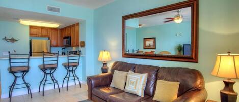 Appartement, 1 slaapkamer, uitzicht op zee | Woonruimte