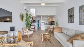 Premium Apartment, 2 Bedrooms, Sea View | Living area | Flat-screen TV