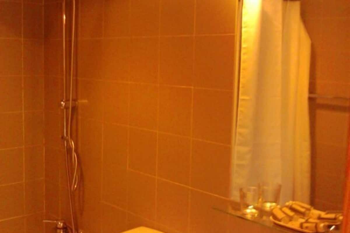 bathtub, free toiletries, hair dryer, towels