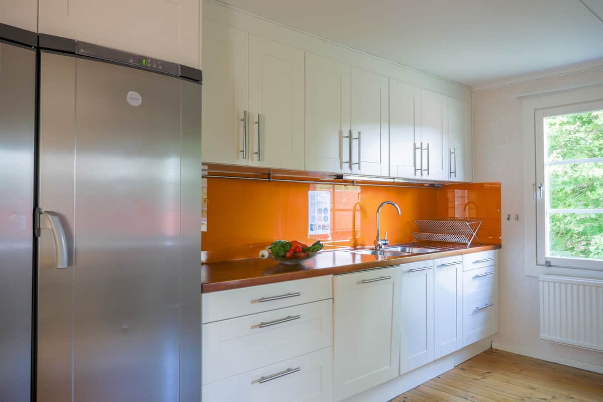 fridge, microwave, high chair