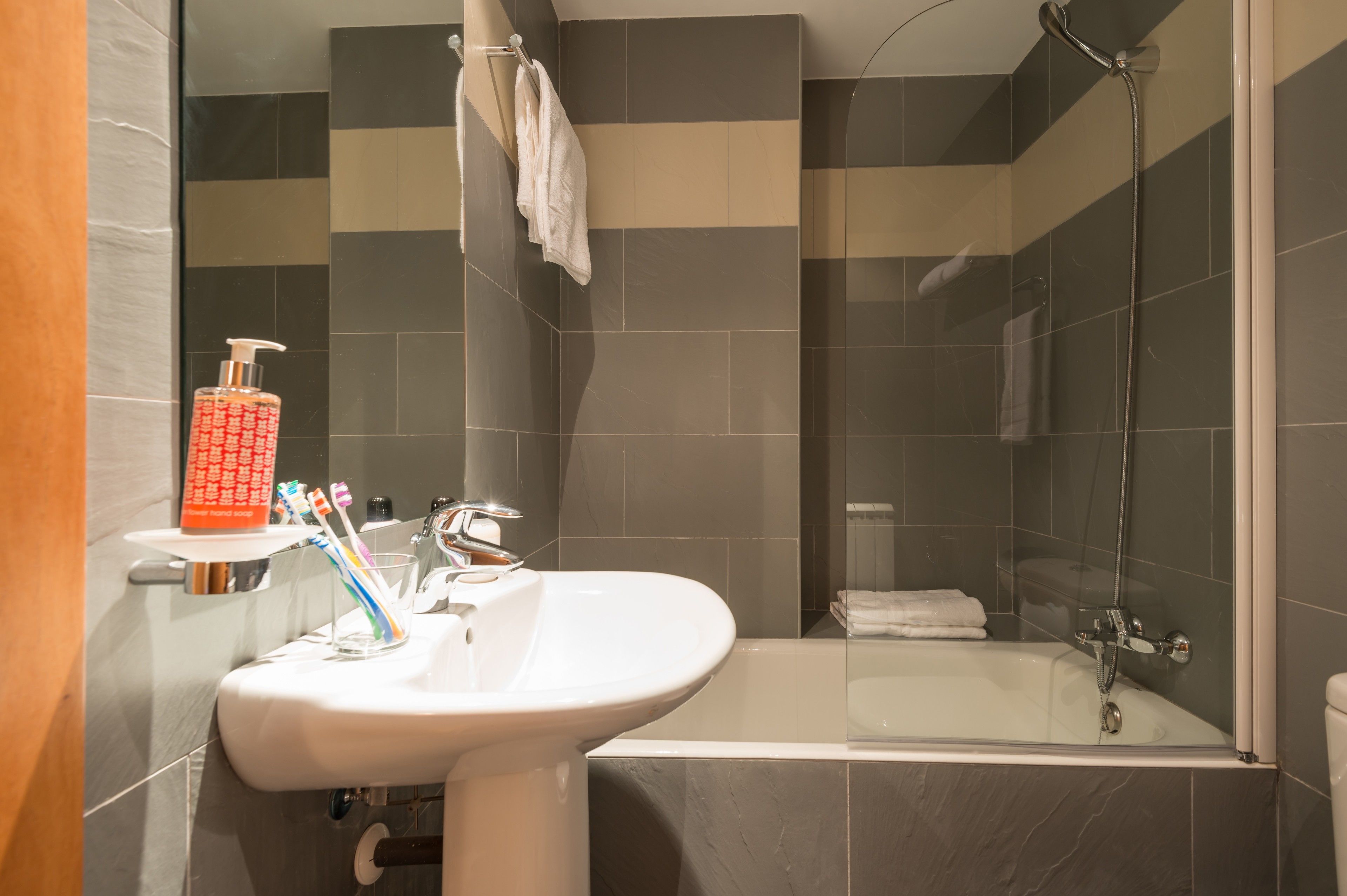 free toiletries, hair dryer, towels