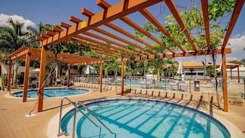 6 outdoor pools, pool umbrellas, sun loungers