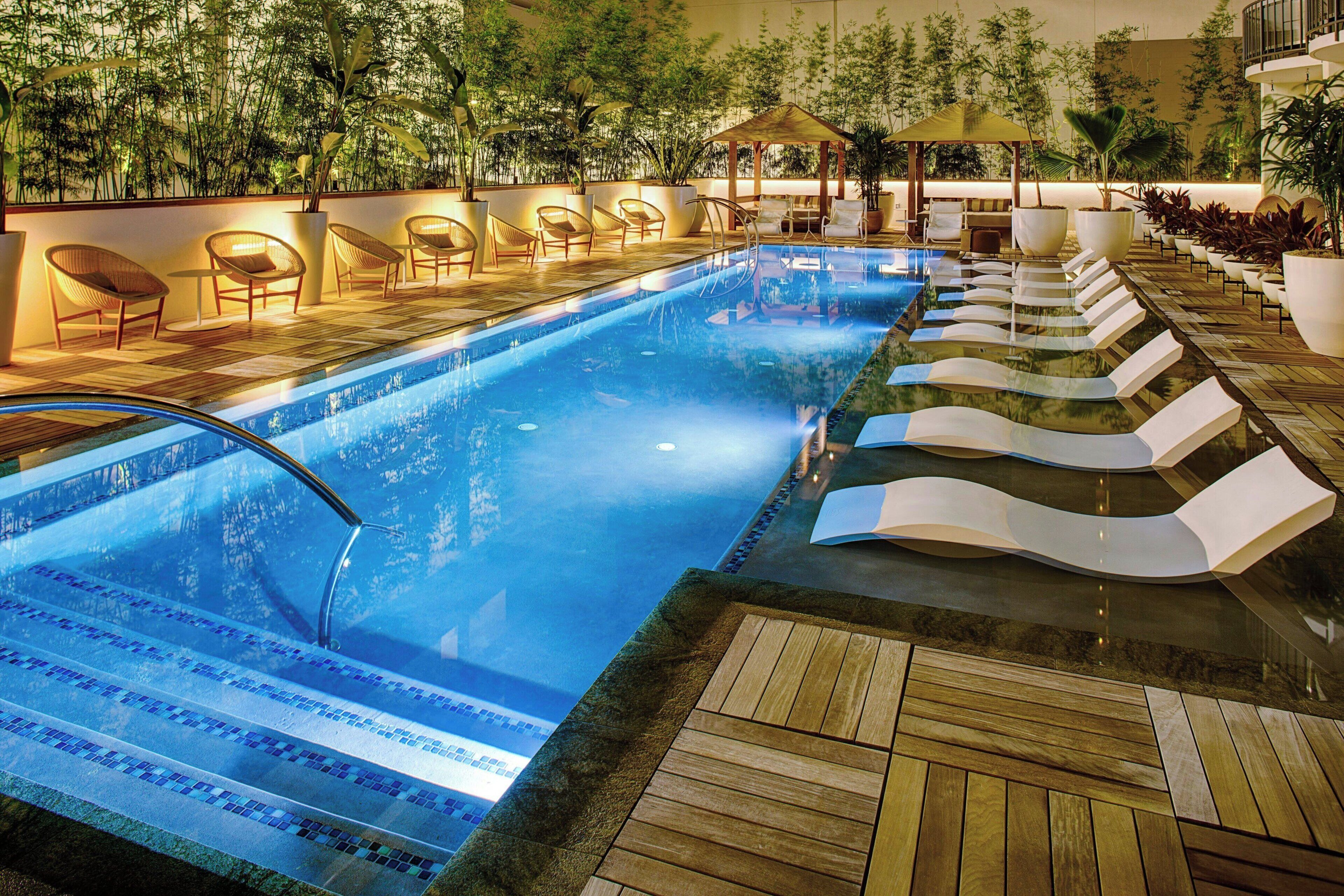 outdoor pool, open 6:00 am to 9:00 pm, pool loungers