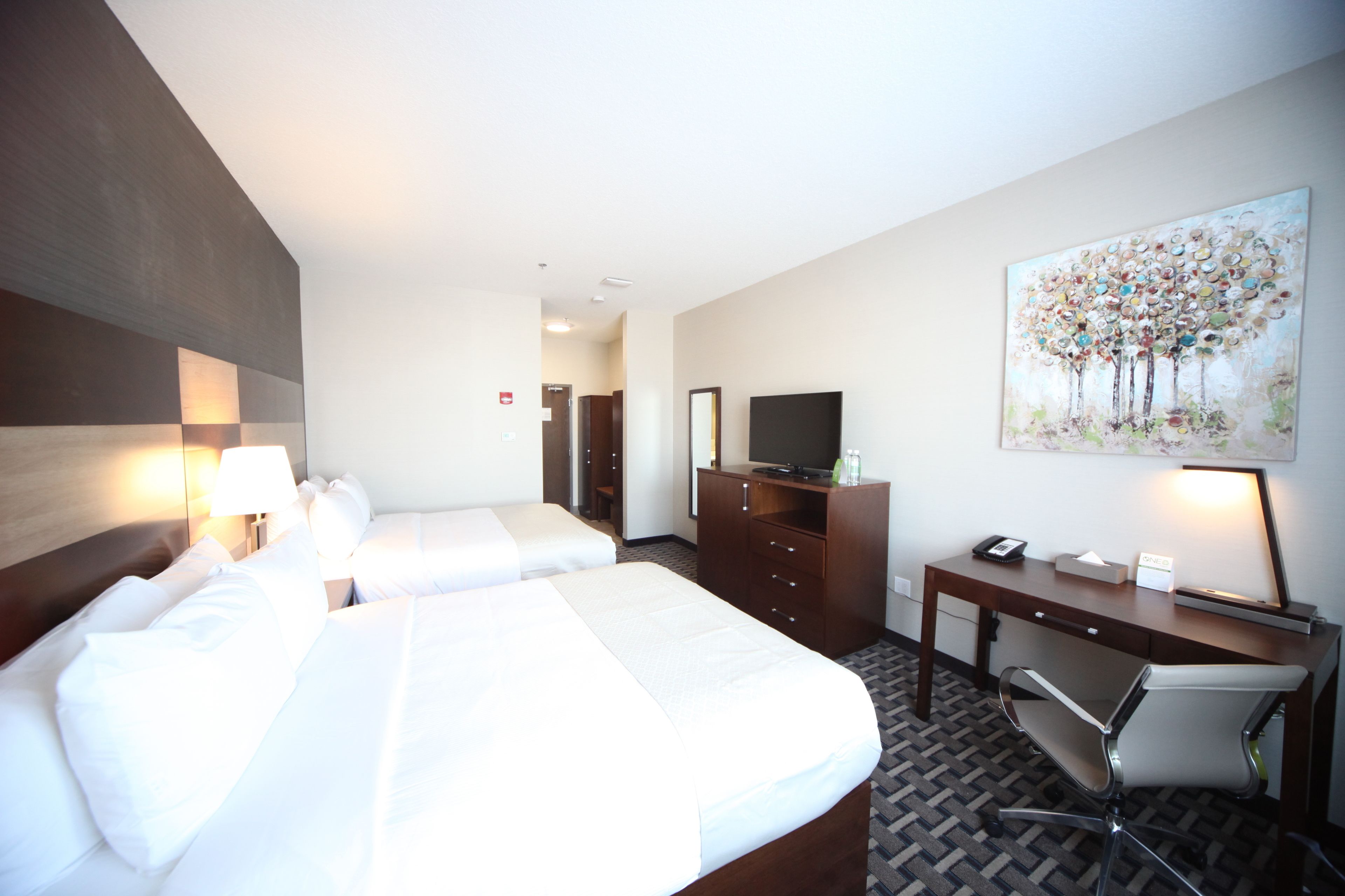 premium room, 2 queen beds | in-room safe, desk, laptop workspace, iron/ironing board
