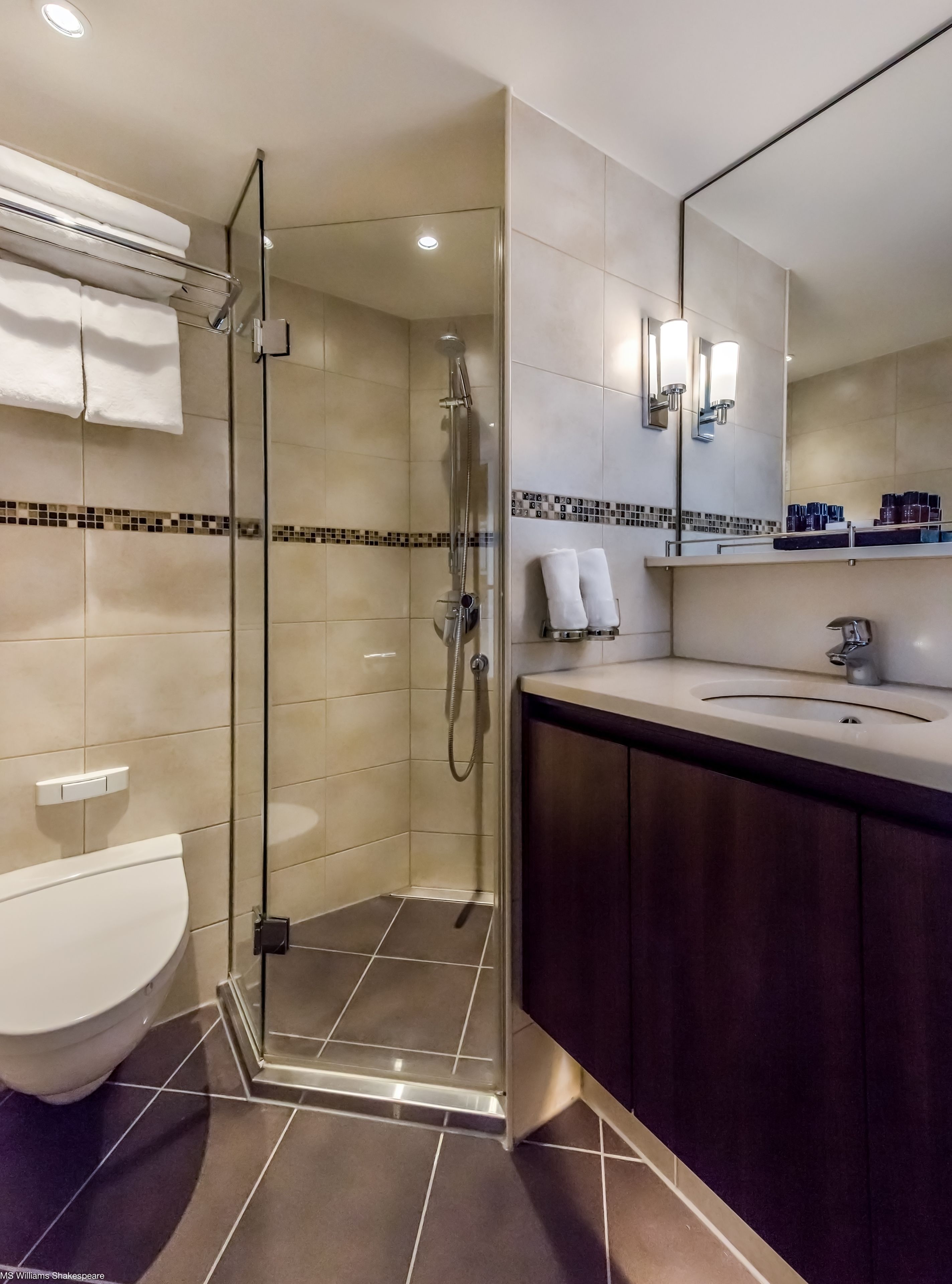 shower, free toiletries, towels