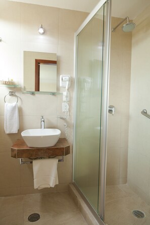 Shower, hair dryer, towels - Hotel Polanco (Mexico City)