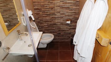 Shower, free toiletries, hair dryer, bathrobes