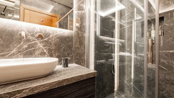 Shower, free toiletries, hair dryer, bathrobes