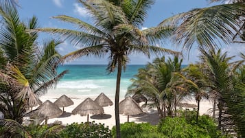 Private beach, sun loungers, beach umbrellas, beach towels