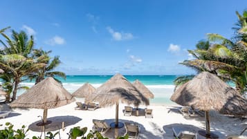 Private beach, sun-loungers, beach umbrellas, beach towels