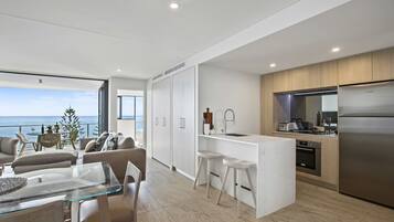 Premium Apartment, 2 Bedrooms, Ocean View | Private kitchen | Full-sized fridge, microwave, oven, stovetop