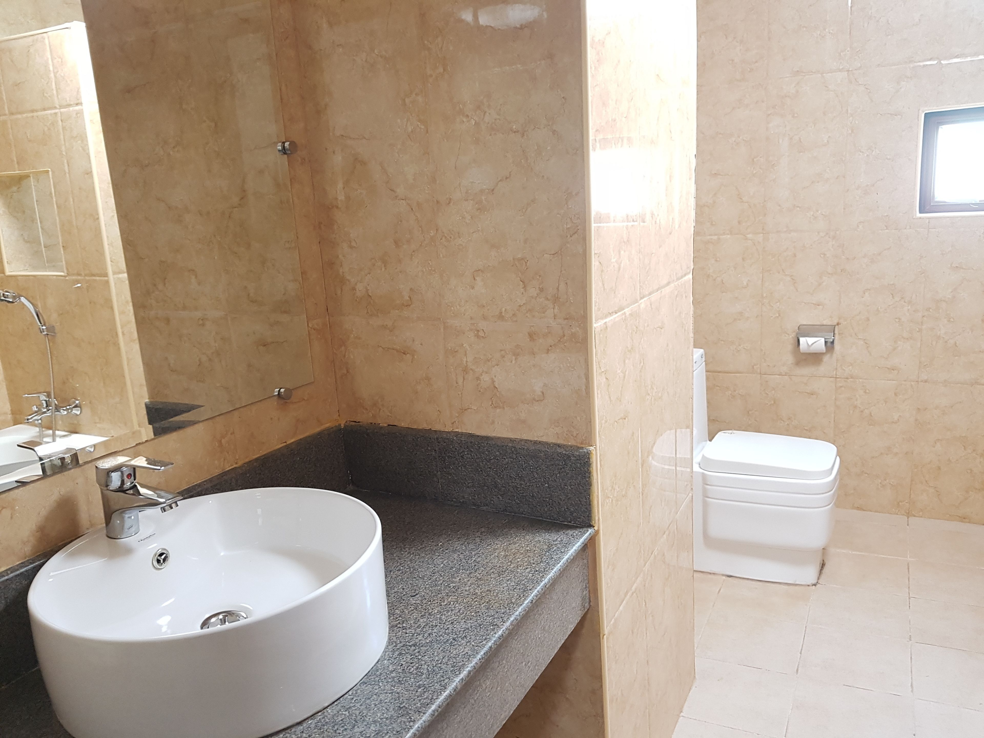 A bathroom with a white sink, a mirror, a shower, and a toilet.