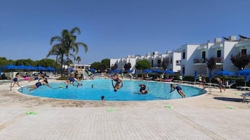 Seasonal outdoor pool, pool umbrellas, sun loungers