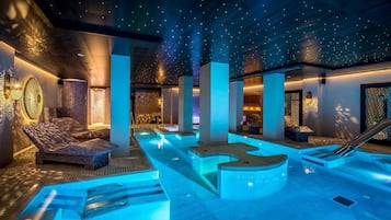 Couples treatment rooms, sauna, hot tub, steam room, hot springs