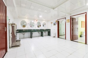 Hair dryer, slippers, towels