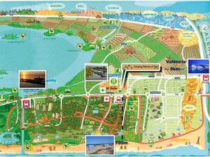 A map of Valencia with landmarks like Mirador de Pujo and El Saler. - Camping Valencia El Saler (Valencia)