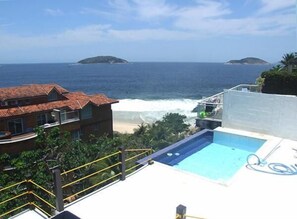Outdoor pool, pool umbrellas, pool loungers