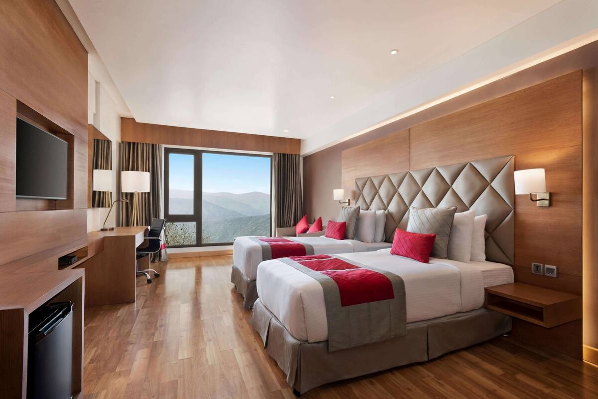 superior kanchenjunga view twin bed room | bathroom | shower, designer toiletries, hair dryer, towels