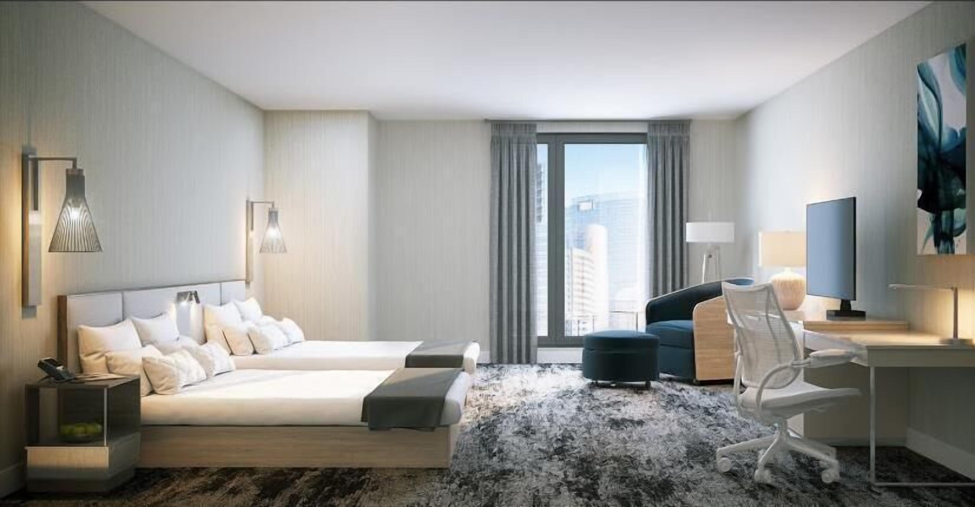 房內夾萬、書桌、手提電腦工作空間、遮光窗簾/窗簾