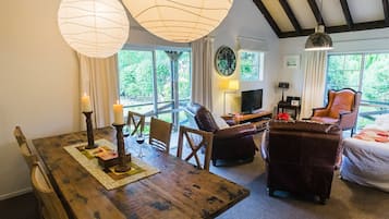 Family Cottage, 3 Bedrooms | Living area | 25-inch flat-screen TV with satellite channels, TV, fireplace