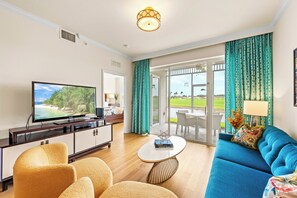 Maison Deluxe, 2 chambres, vue golf, en bord de lac | Salle de séjour