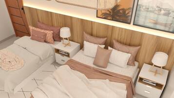 Deluxe Triple Room, 1 Bedroom, Sea View | Minibar, in-room safe, blackout drapes, bed sheets