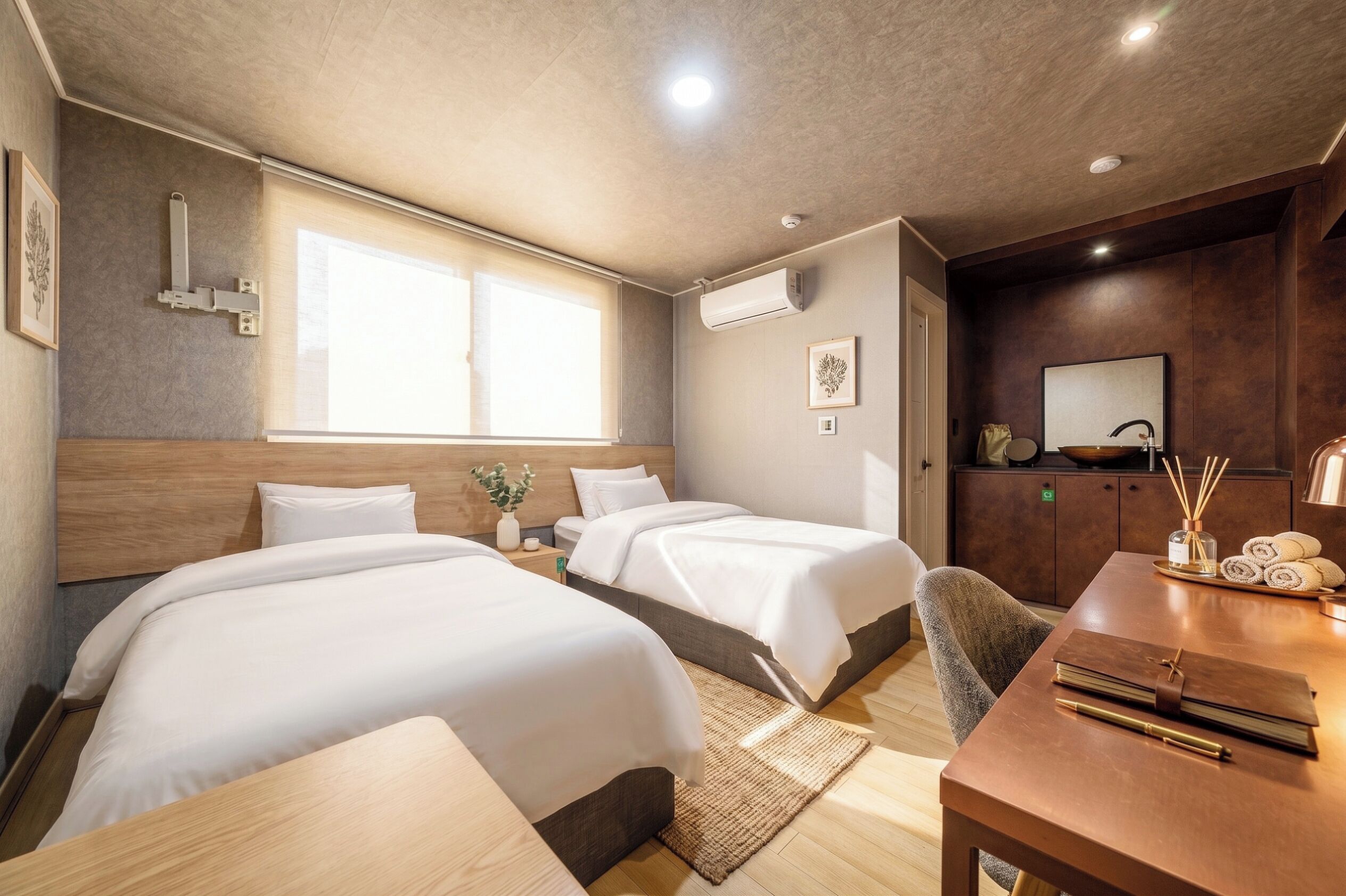 Chambre Deluxe avec lits jumeaux, vue sur la ville | Literie hypoallergénique, couette en duvet, articles de minibar gratuits