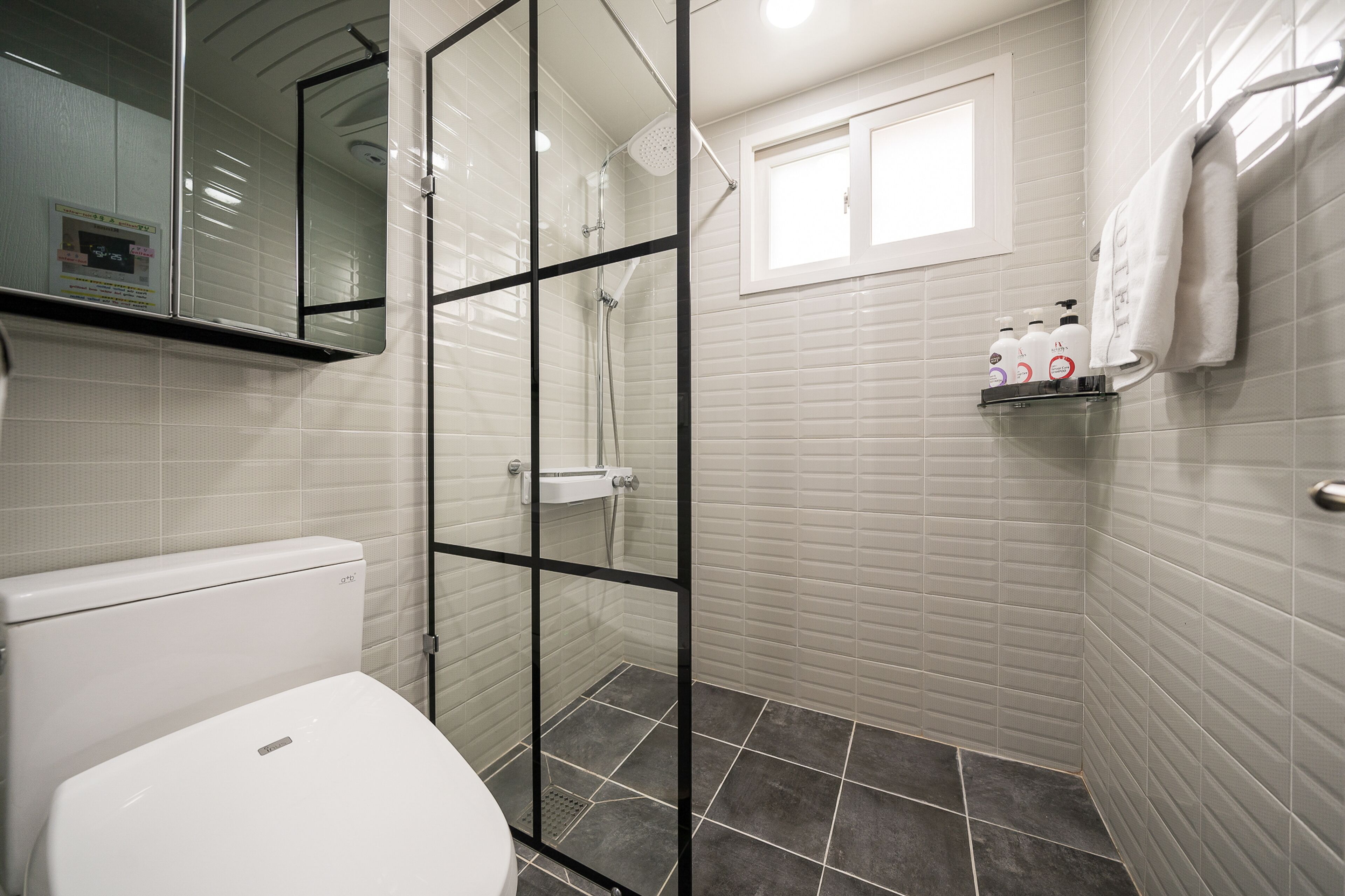 Hair dryer, slippers, bidet, towels