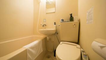 Combined shower/tub, hair dryer, bathrobes, slippers