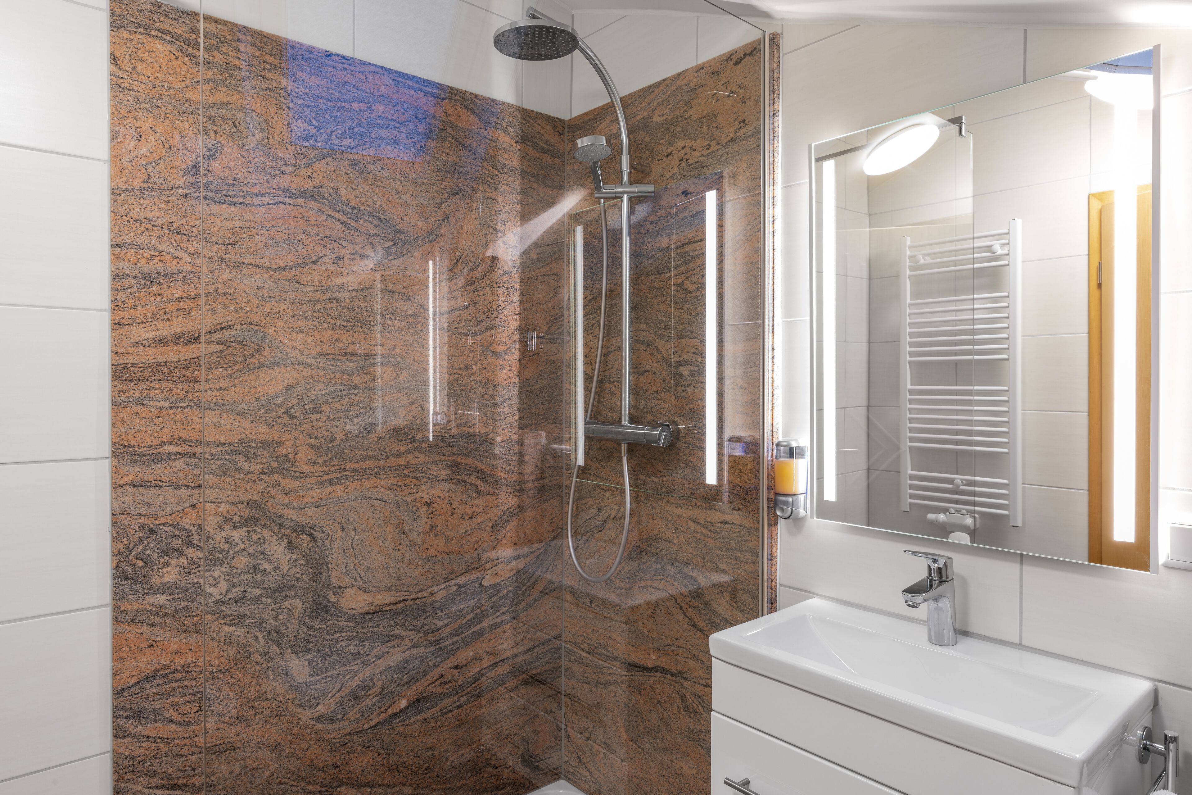 twin room | bathroom | shower, hair dryer, towels