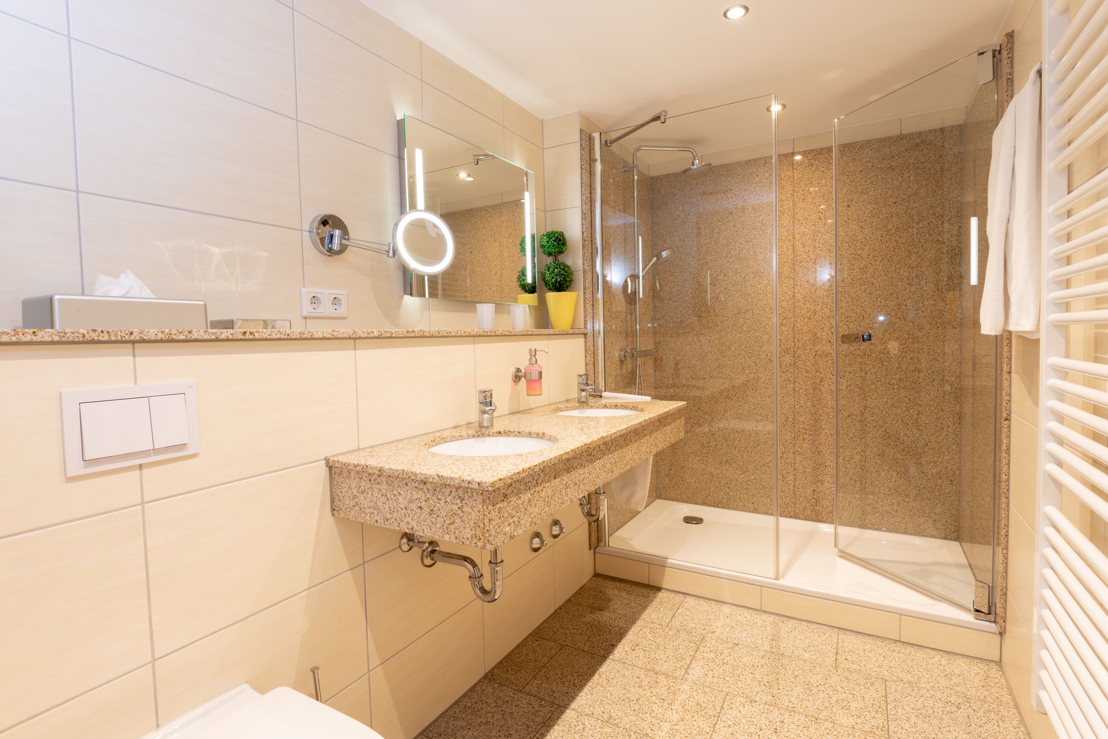 comfort triple room | bathroom | shower, hair dryer, towels