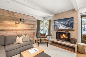 Luxury Condo, 2 Bedrooms, Balcony, River View (CEC 20) | Living area | TV - Chateau Eau Claire & Roaring Fork by Frias Properties (Aspen)