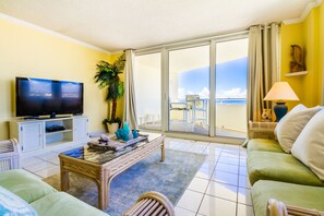 Condo, 1 Bedroom, Oceanfront | Living room | DVD player - Perdido Sun by Luxury Gulf Rentals (Pensacola)