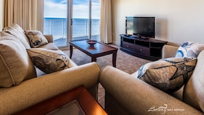 Condo, 3 Bedrooms, Ocean View | Living area | DVD player - Seawind by Luxury Gulf Rentals (Gulf Shores)