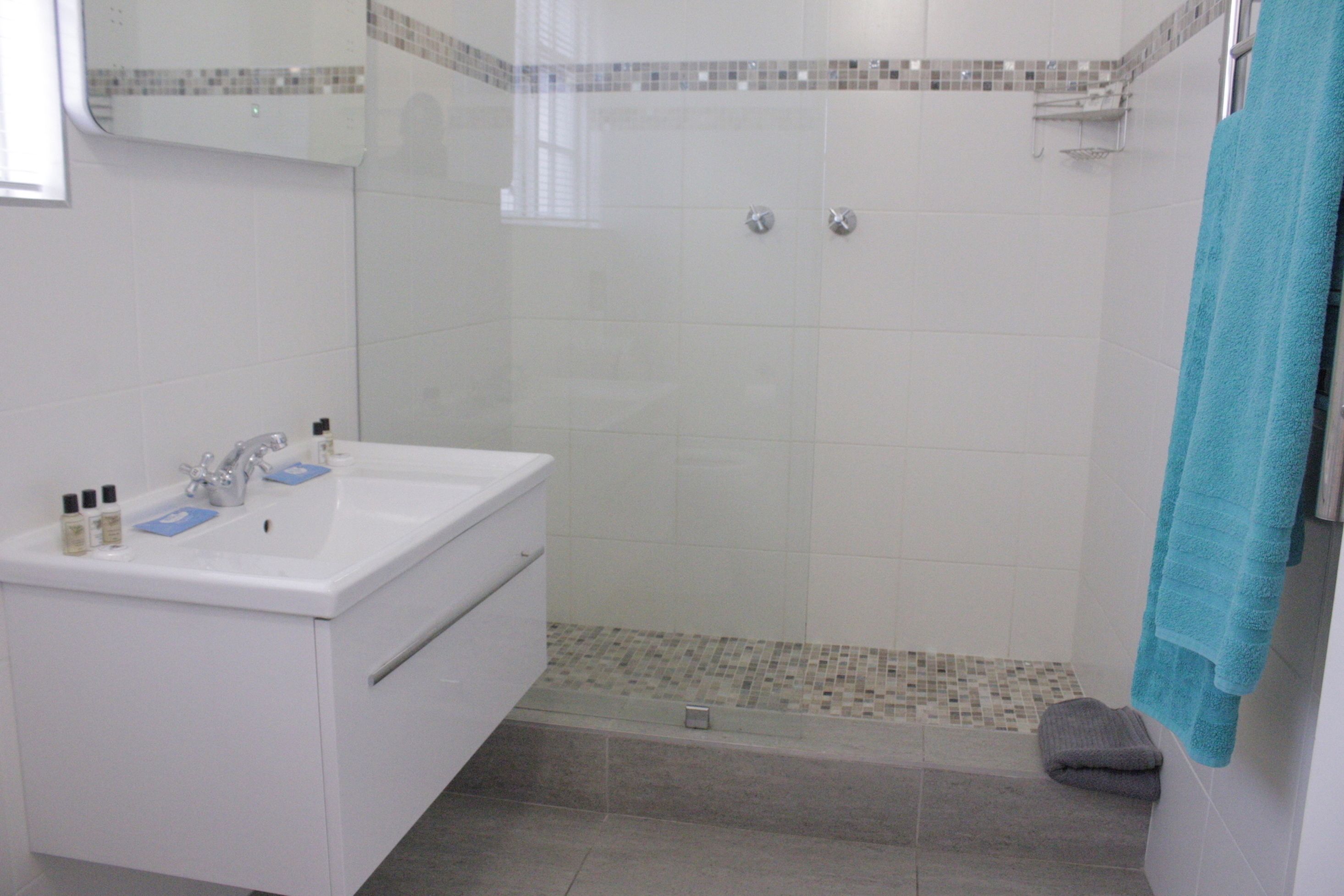 Combined shower/bathtub, towels