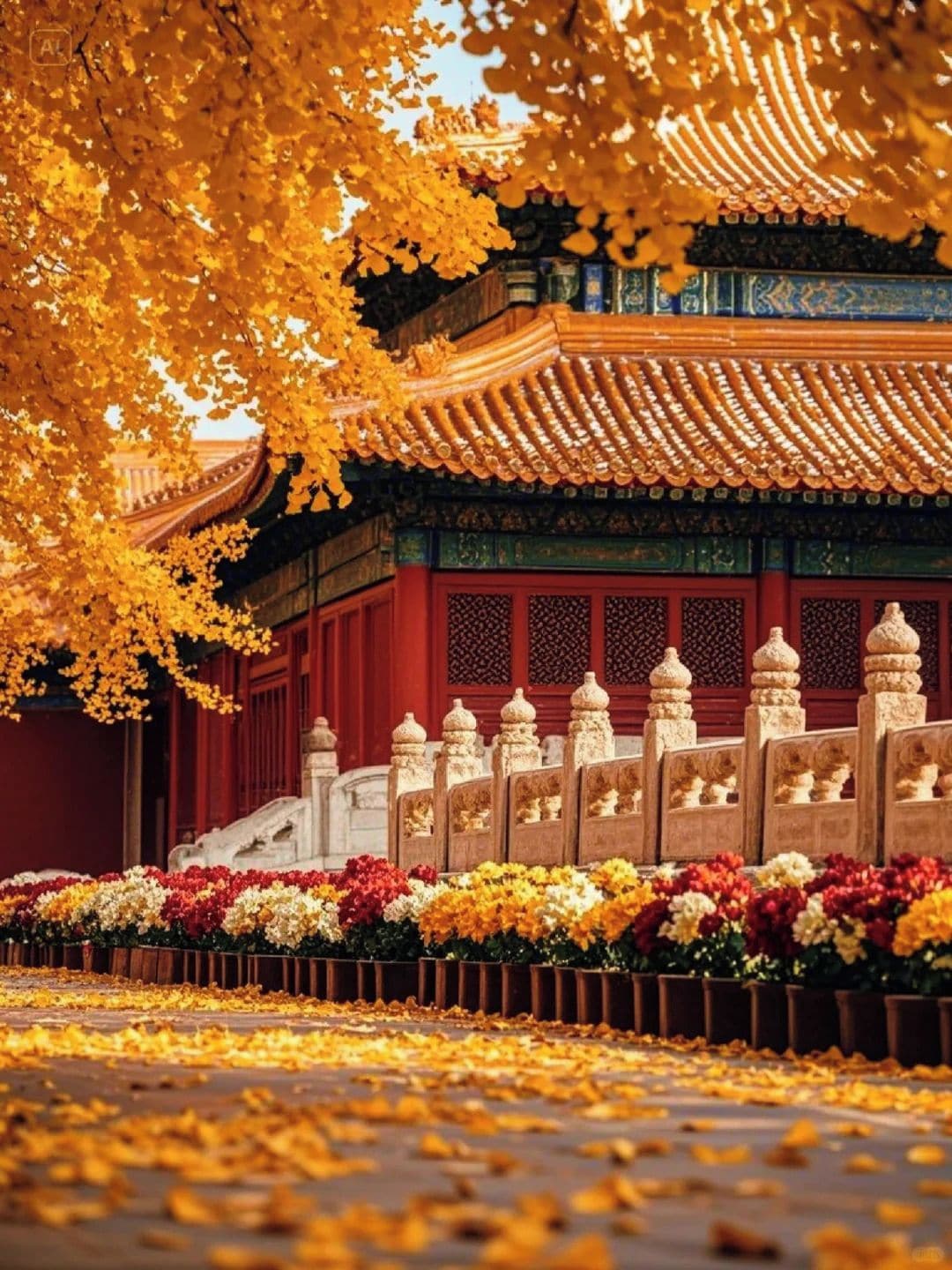 A traditional building with a tiled roof and a red wall.